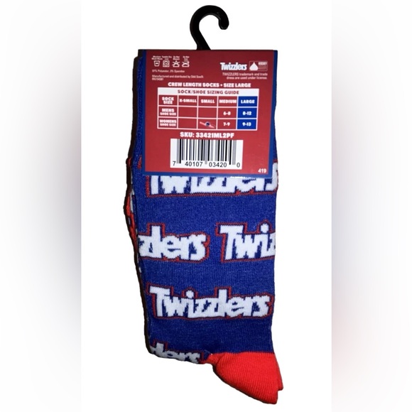 Twizzlers Odd Sox Crew Socks 2 Pair Men 8-12 W 9-13 Red Blue w Logo Chewy Candy - Picture 3 of 9
